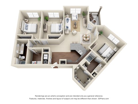Floor plan for 3 beds, 2 baths, 1426 sqft